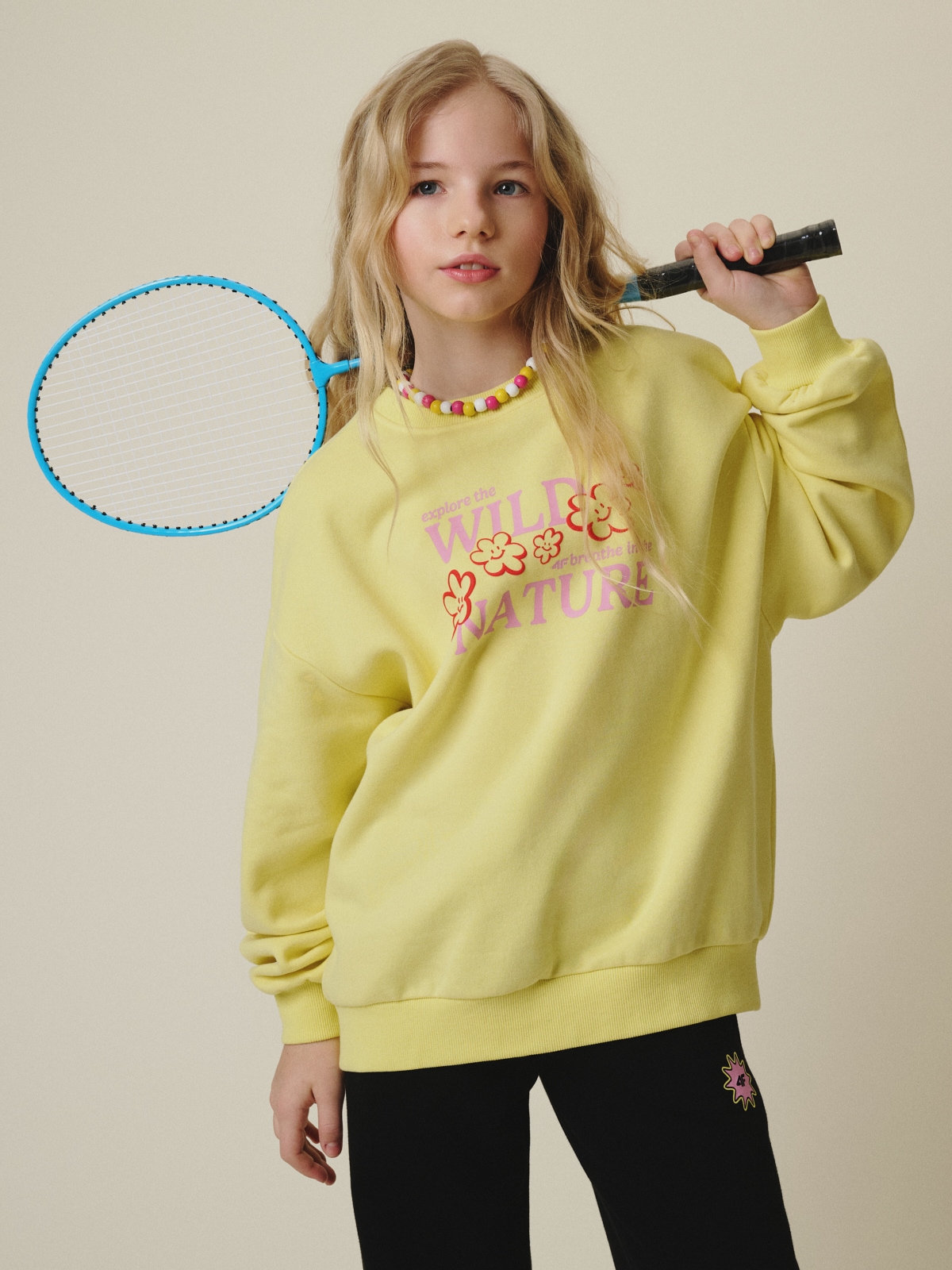 4F Bluza dresowa oversize bez kaptura dziewczęca - żółta 158/164 (12-14 lat)