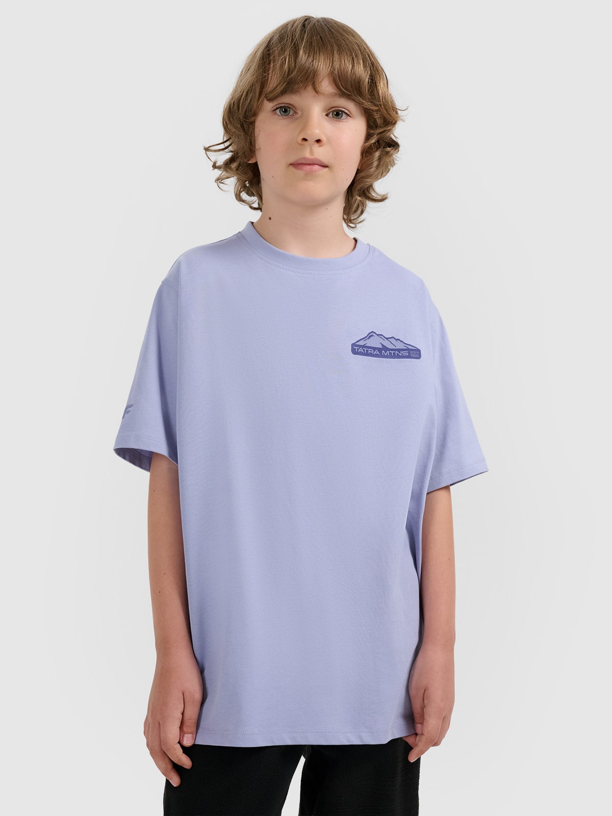 4F T-shirt oversize z nadrukiem chłopięcy - fioletowy 164 (13-14 lat)
