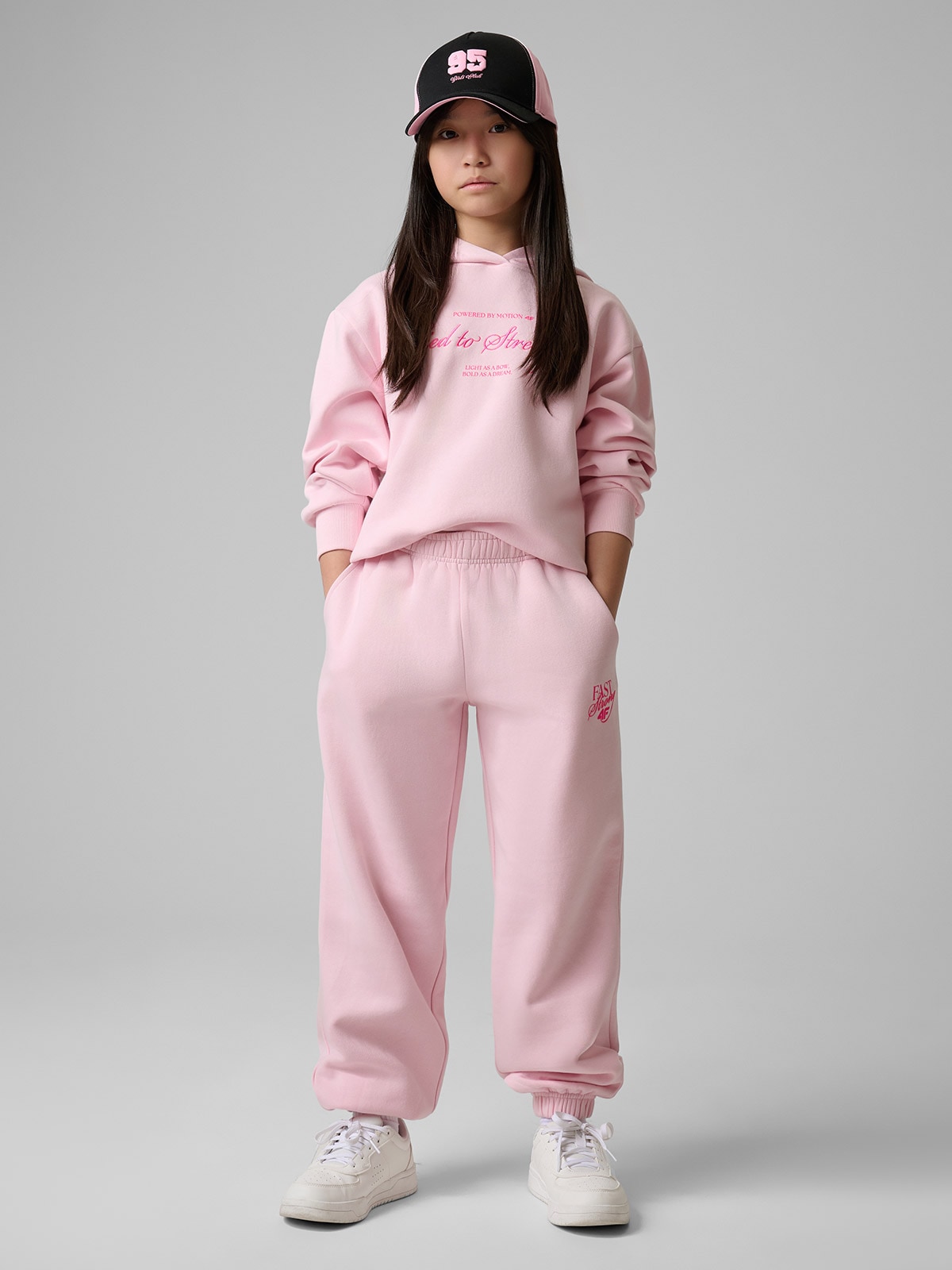 4F Bluza dresowa loose z kapturem dziewczęca - różowa 158/164 (12-14 lat)