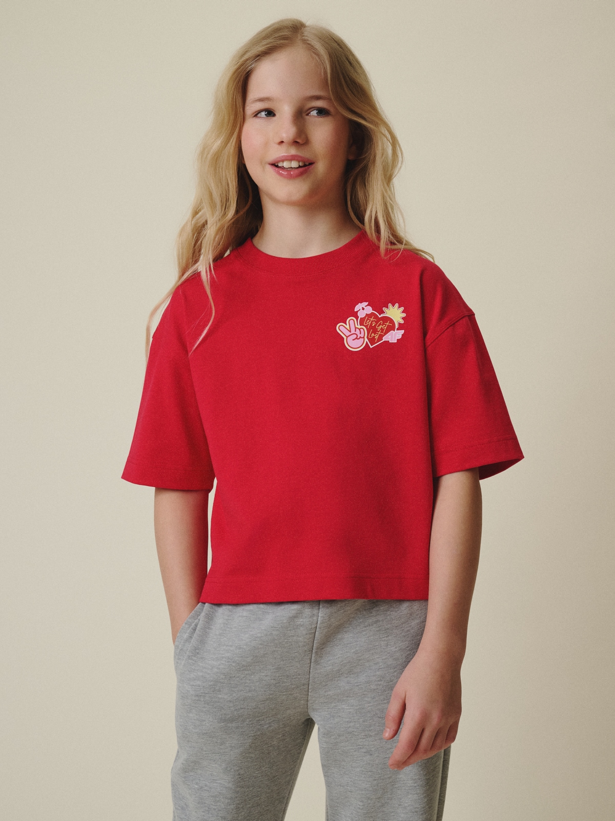 4F T-shirt loose z nadrukiem dziewczęcy - różowy 158/164 (12-14 lat)