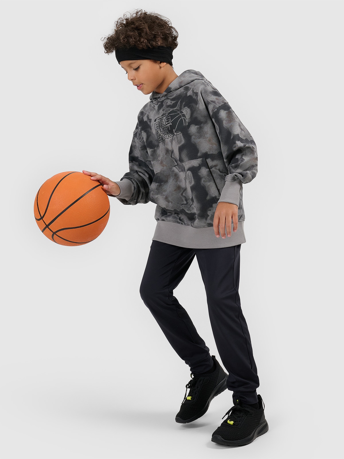 4F Bluza dresowa loose z kapturem chłopięca - szara 146/152 (10-12 lat)