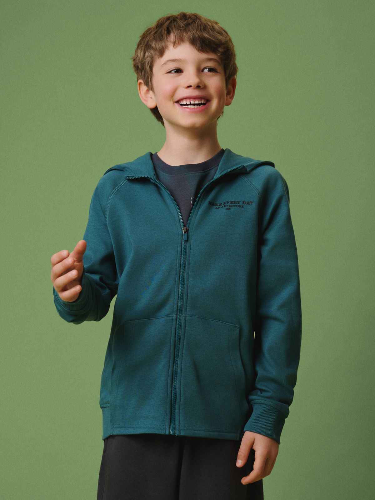 4F Bluza dresowa regular z kapturem chłopięca - turkusowa 164 (13-14 lat)