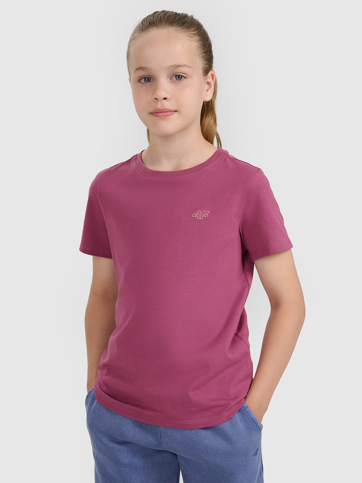 4F T-shirt oversize gładki dziewczęcy - fioletowy 164 (13-14 lat)