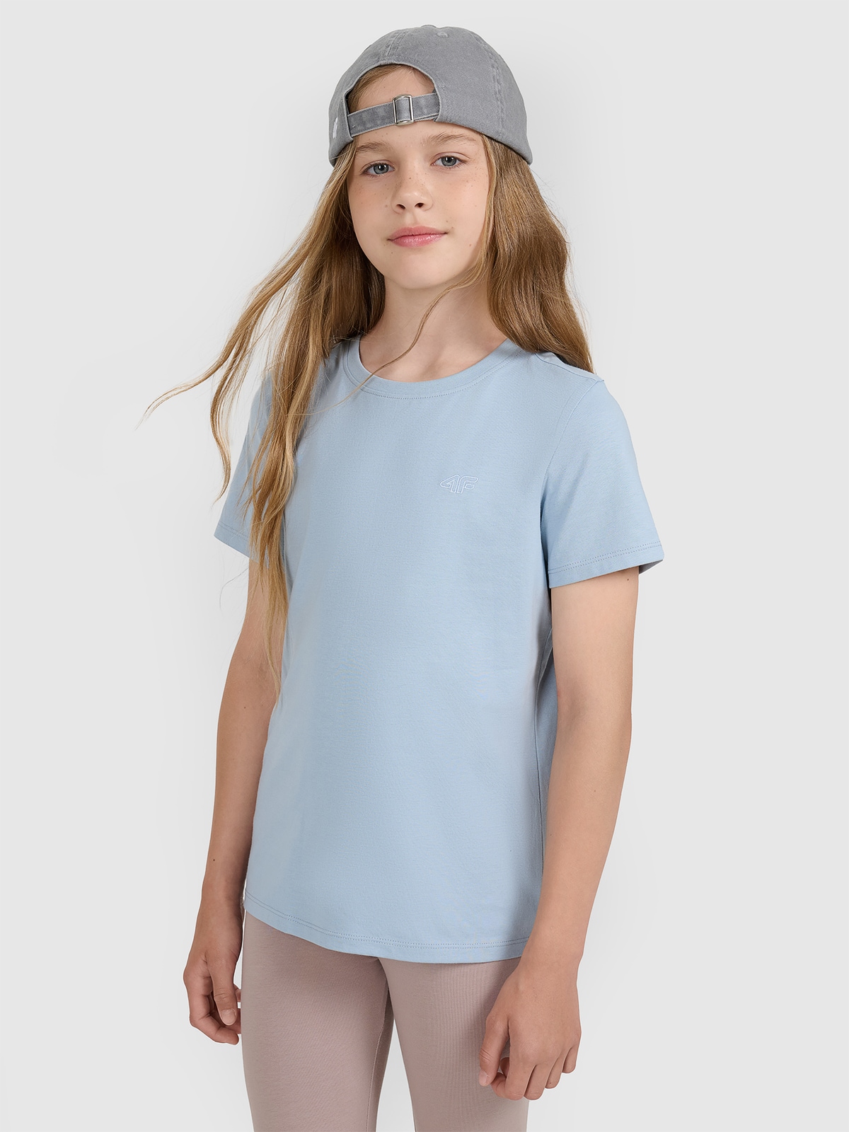 4F T-shirt oversize gładki dziewczęcy - niebieski 164 (13-14 lat)