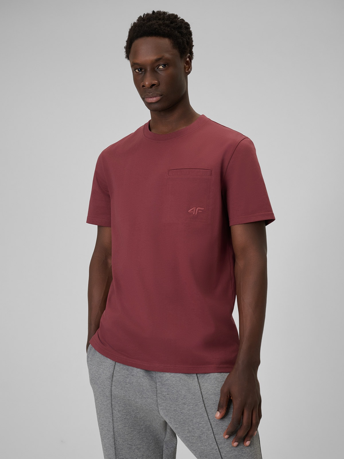 4F T-shirt regular gładki męski - burgundowy XXL
