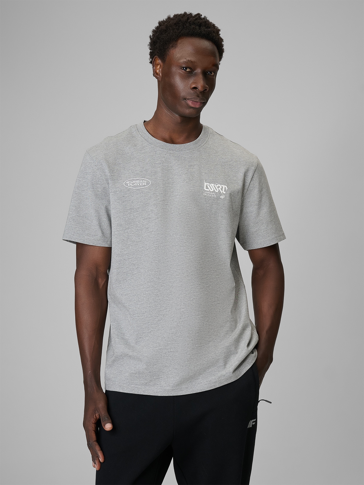 4F T-shirt regular z nadrukiem męski - szary XL