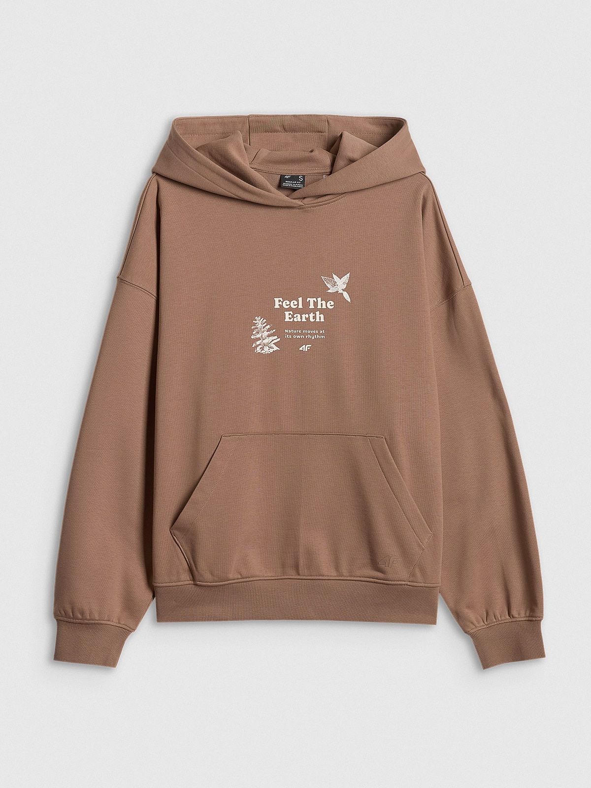 4F Bluza dresowa loose z kapturem damska - beżowa XS