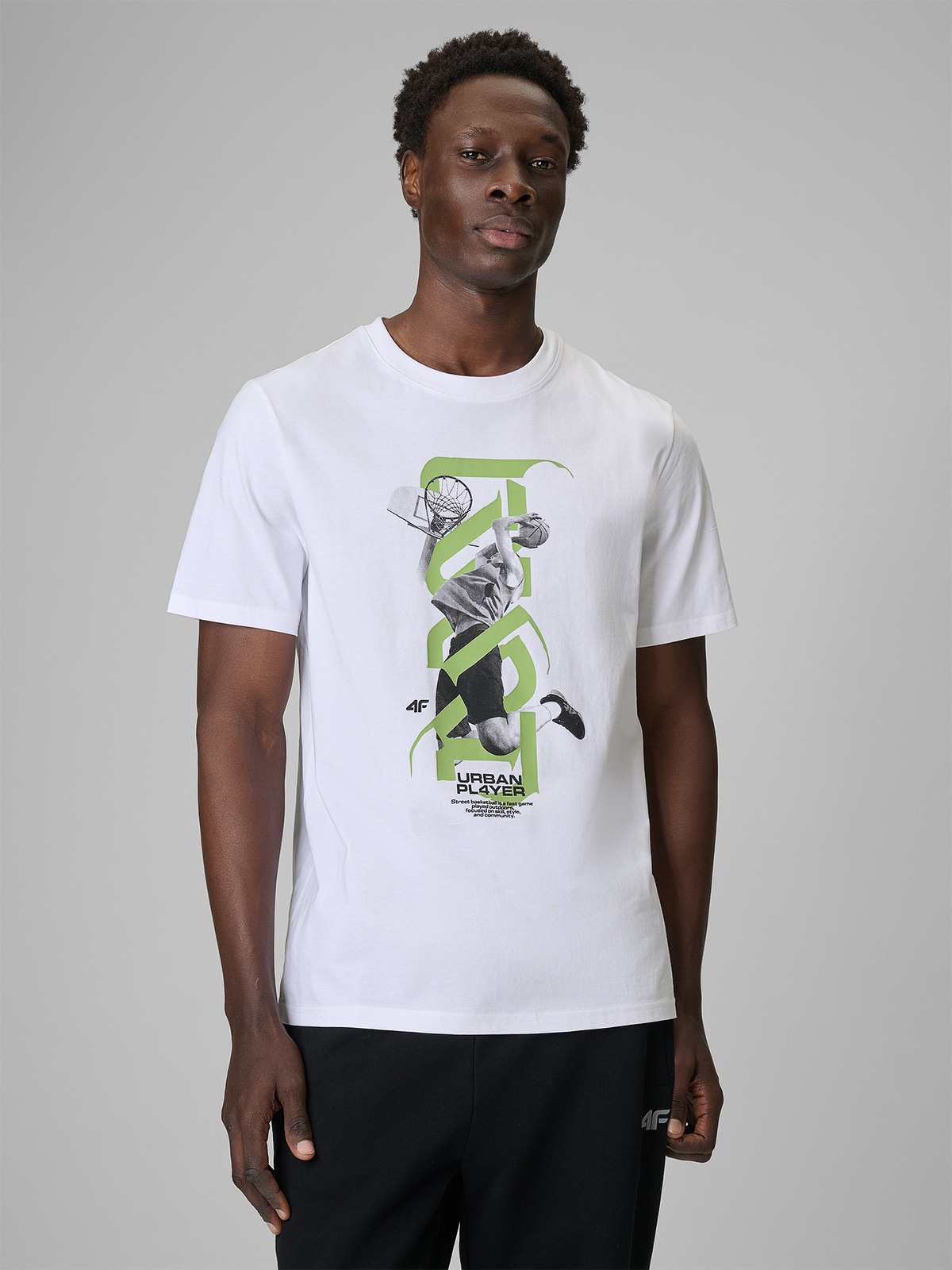 4F T-shirt regular z nadrukiem męski - biały XXL