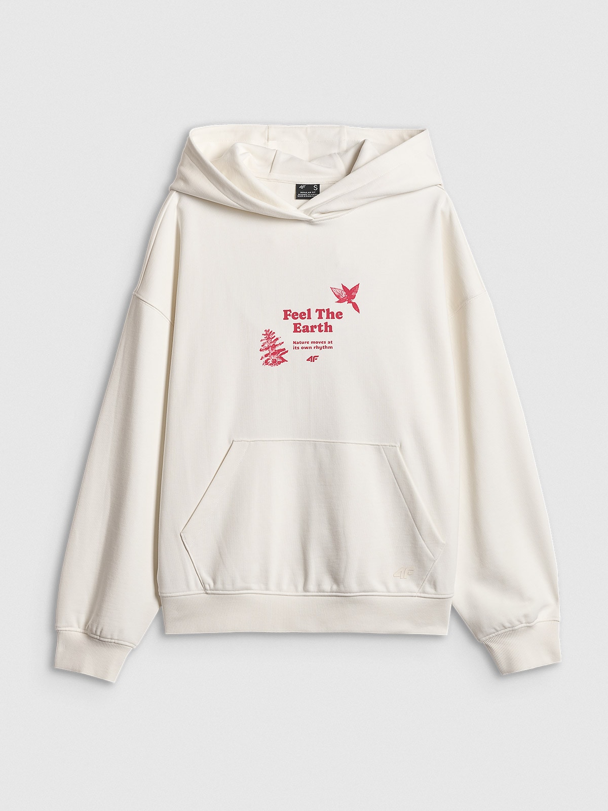 4F Bluza dresowa loose z kapturem damska - biała XS