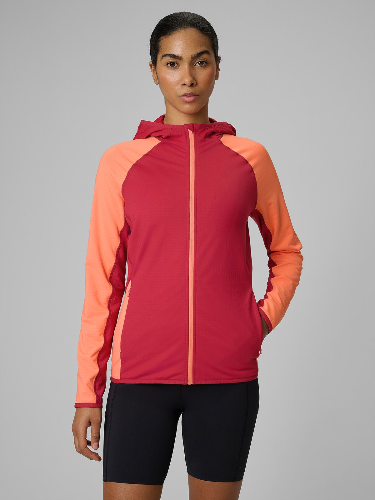4F Bluza trekkingowa slim z kapturem damska - czerwona XS