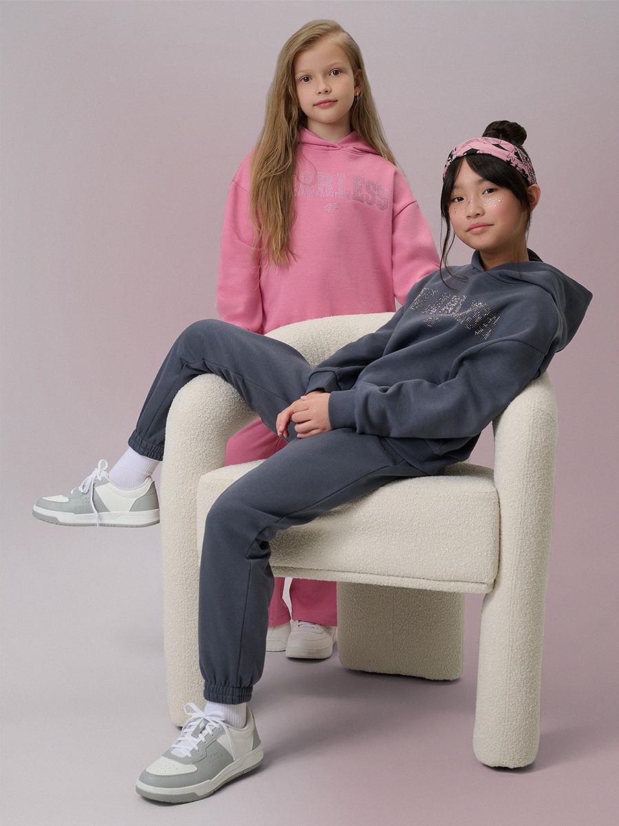 4F Bluza dresowa loose z kapturem dziewczęca - szara 158/164 (12-14 lat)