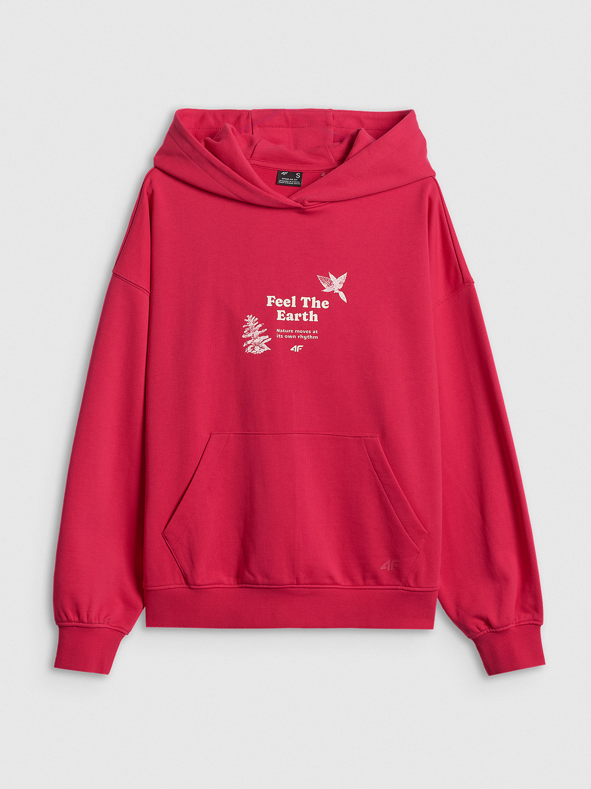 4F Bluza dresowa loose z kapturem damska - różowa XS