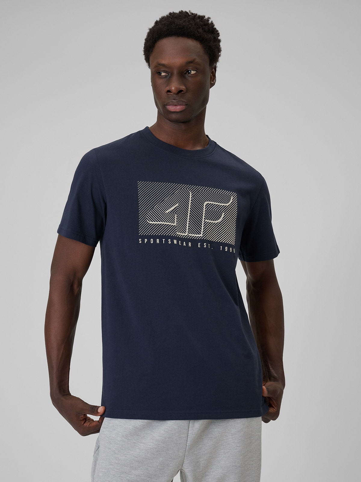 4F T-shirt regular z nadrukiem męski - granatowy XL