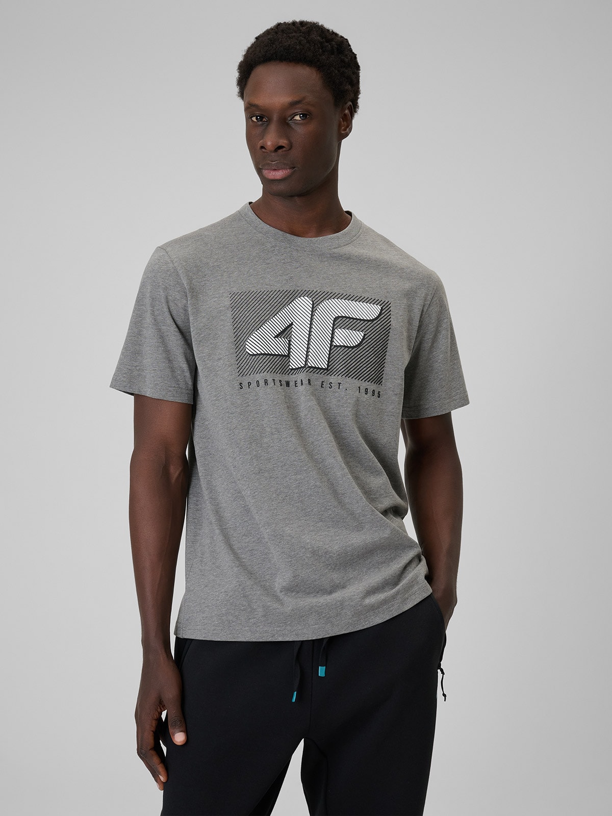 4F T-shirt regular z nadrukiem męski - szary XXL