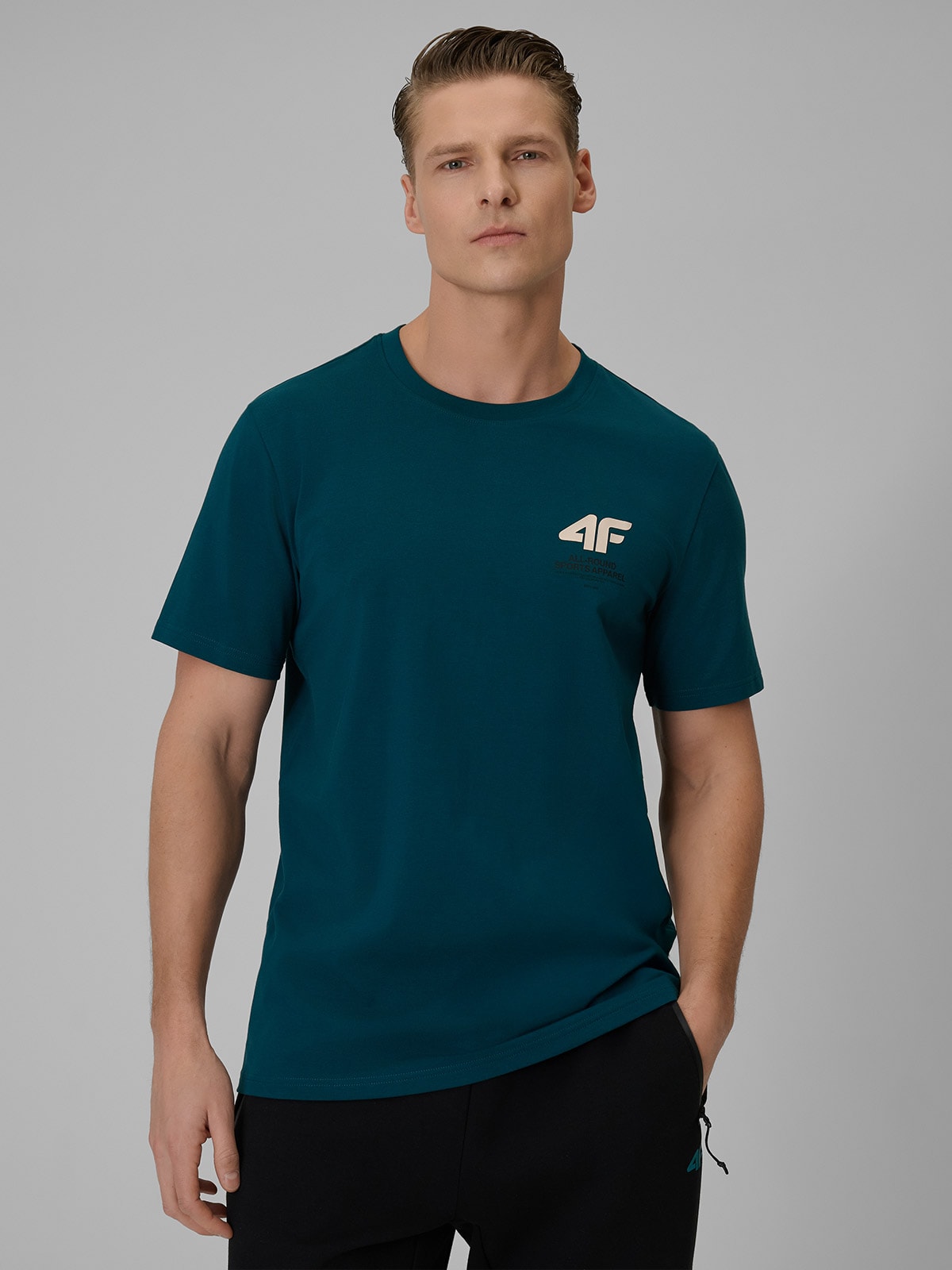 4F T-shirt regular gładki męski - turkusowy XL