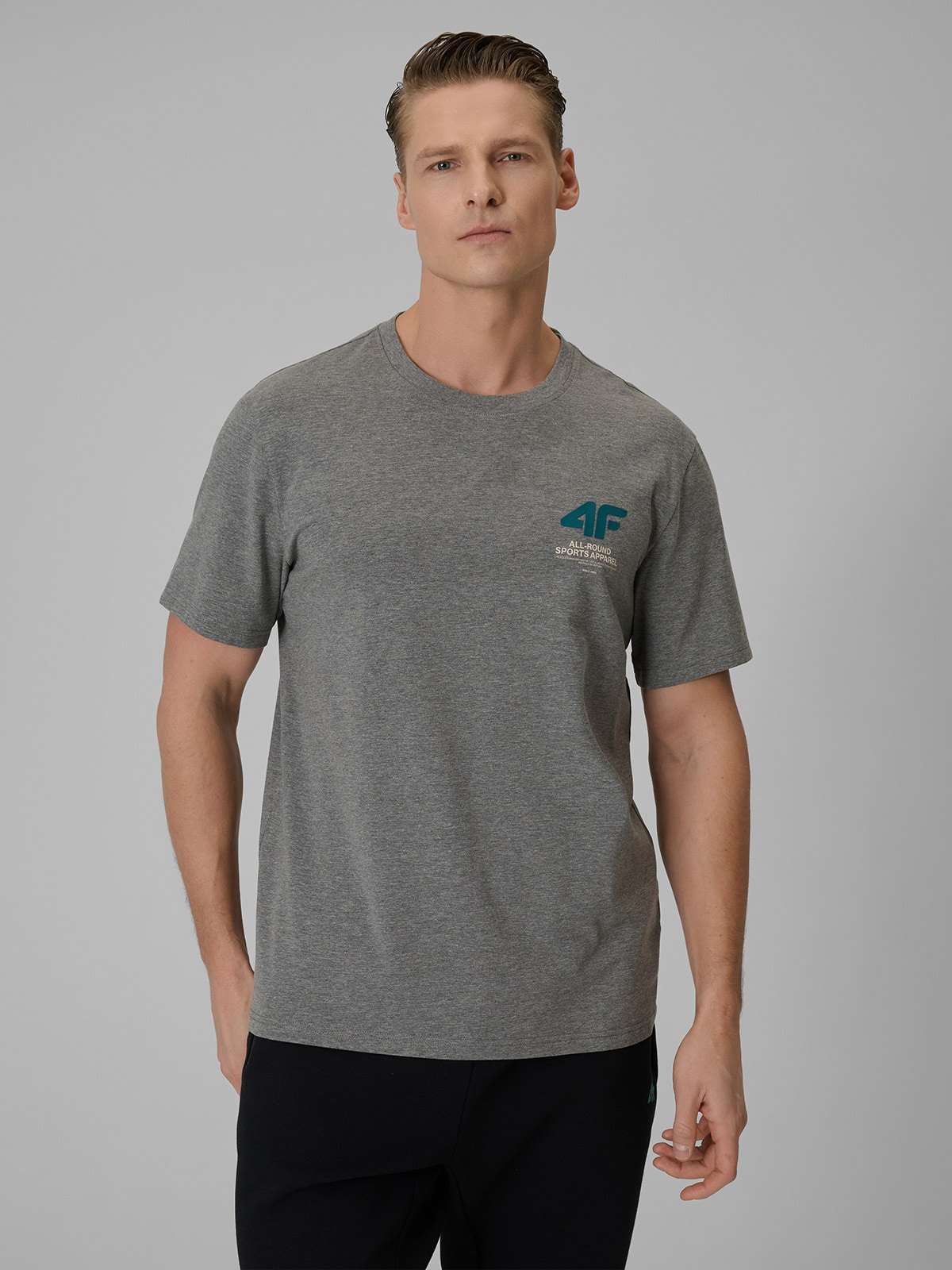 4F T-shirt regular gładki męski - szary XL