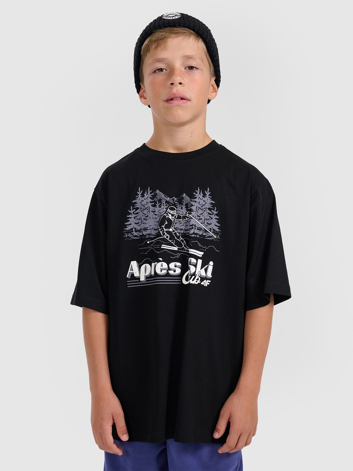 4F T-shirt loose z nadrukiem chłopięcy - czarny 158/164 (12-14 lat)