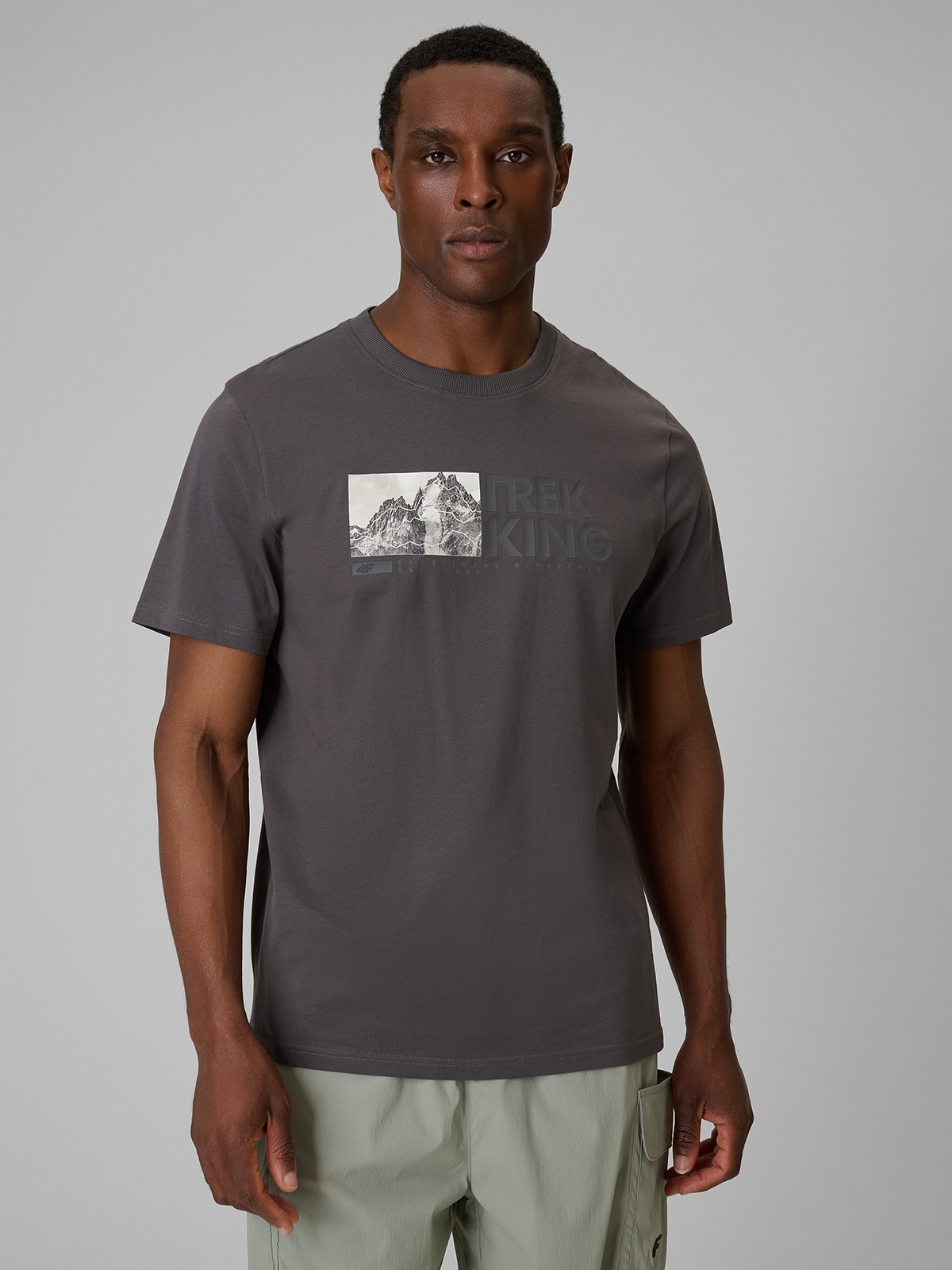 4F T-shirt regular z nadrukiem męski - szary M