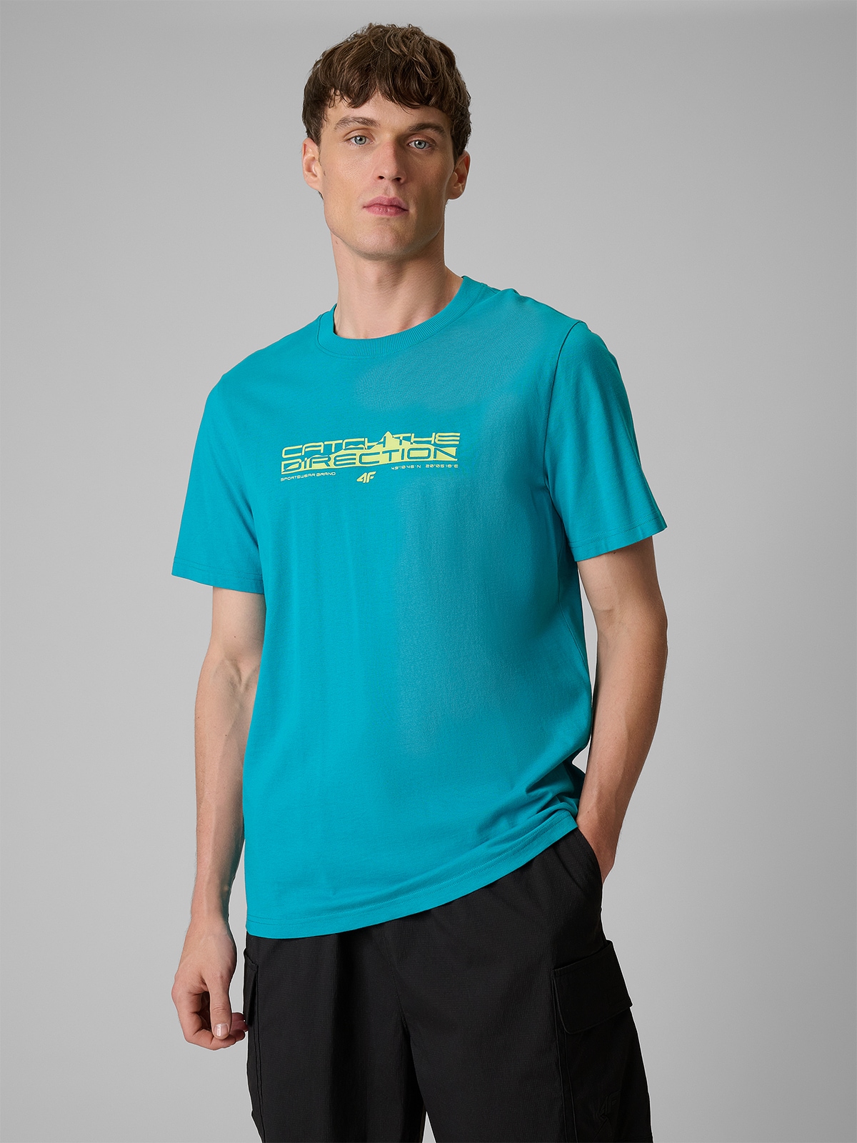 4F T-shirt regular z nadrukiem męski - turkusowy S