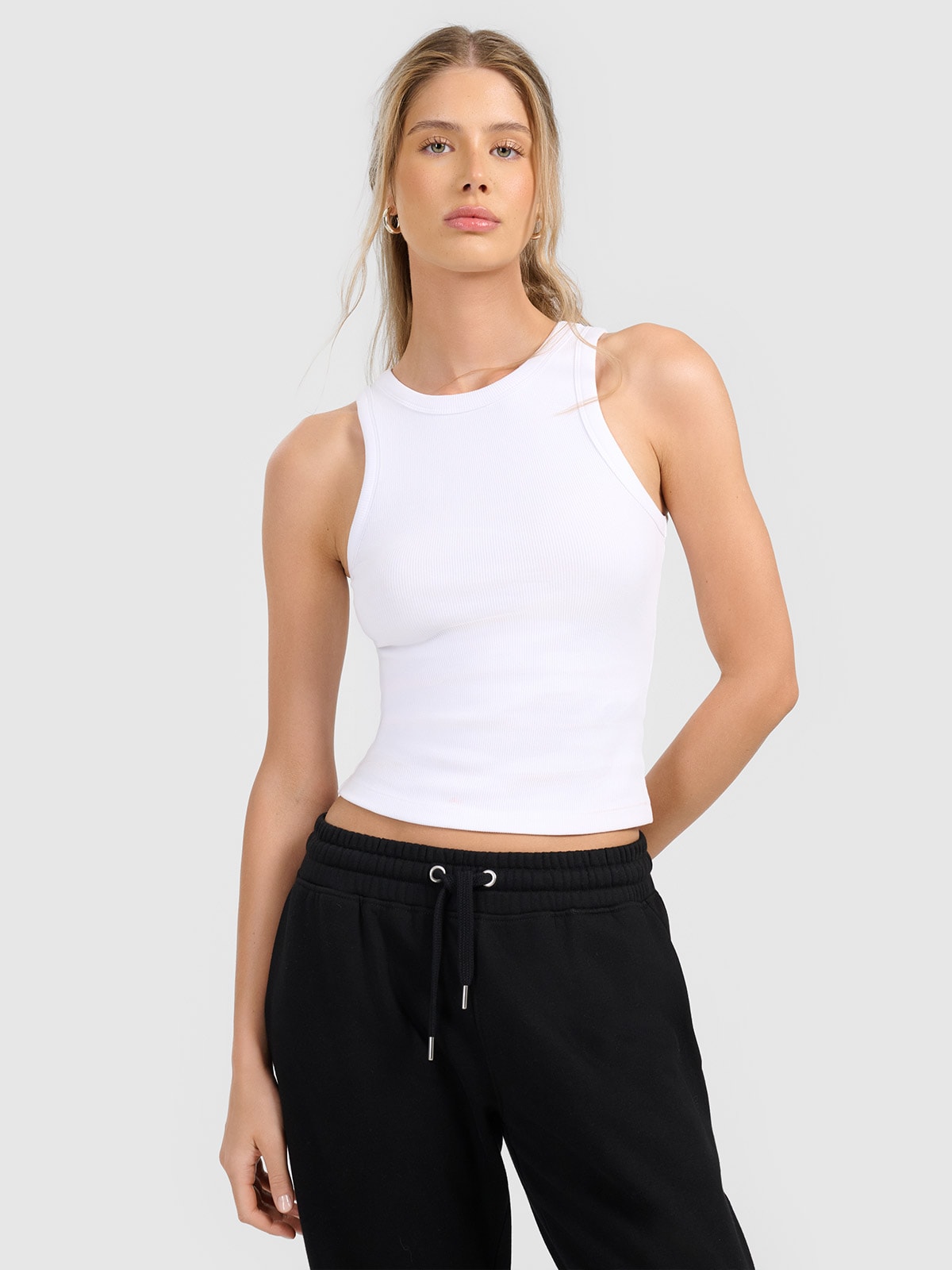 4F Top slim z prążkowanej dzianiny damski - biały XS