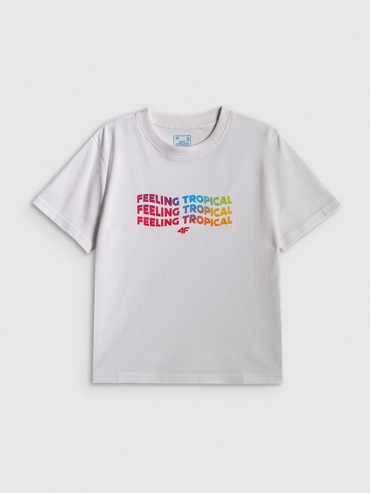 4F T-shirt boxy z nadrukiem damski - biały XS