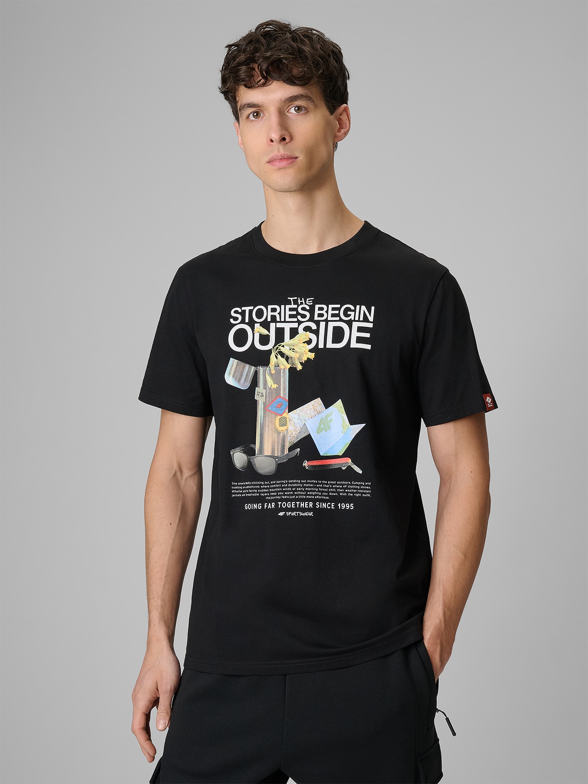 4F T-shirt regular z nadrukiem męski - czarny XL