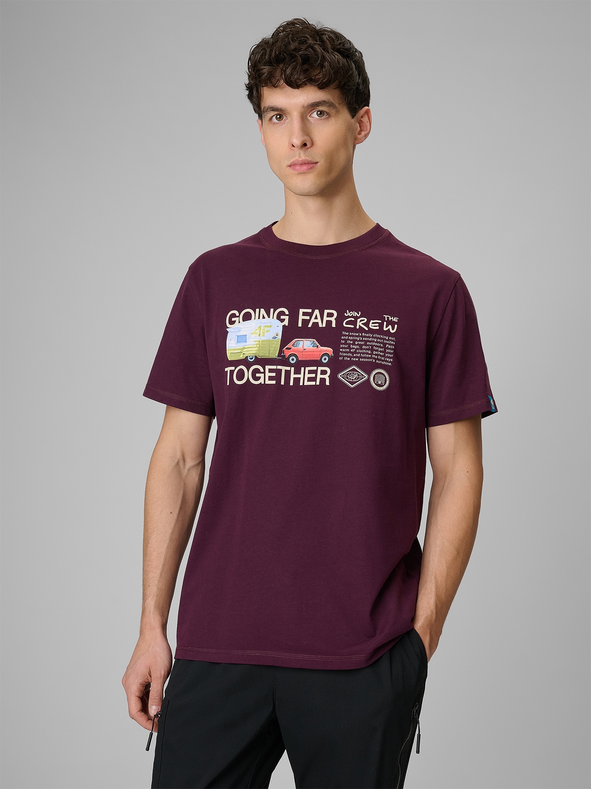 4F T-shirt regular z nadrukiem męski - fioletowy XL