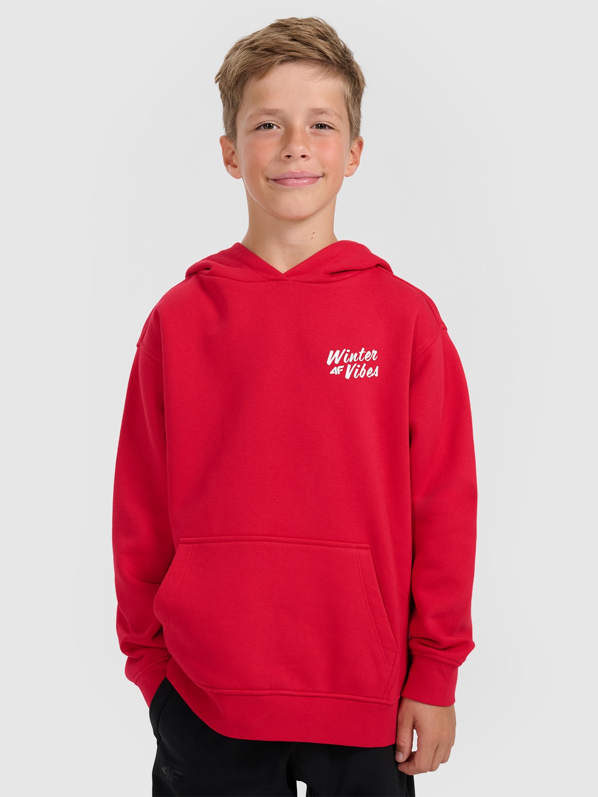 4F Bluza dresowa nierozpinana z kapturem chłopięca - czerwona 158/164 (12-14 lat)