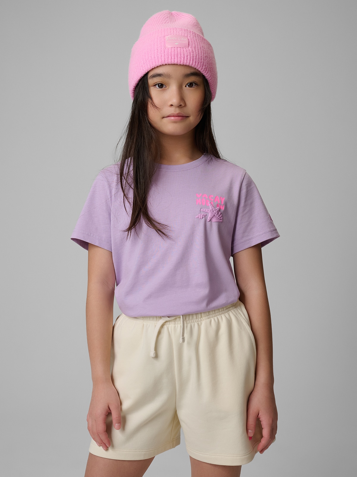 4F T-shirt regular z nadrukiem dziewczęcy - fioletowy 164 (13-14 lat)