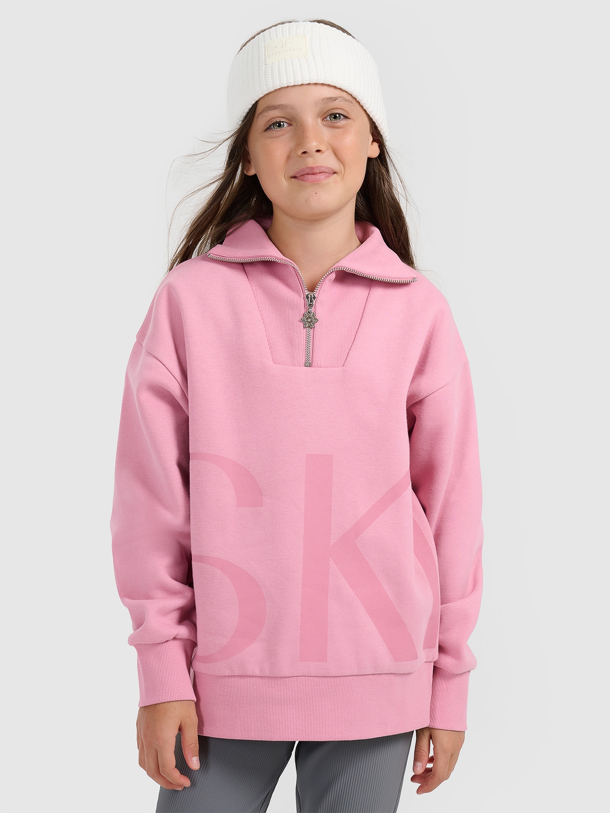 4F Bluza dresowa loose nierozpinana bez kaptura dziewczęca - różowa 146/152 (10-12 lat)