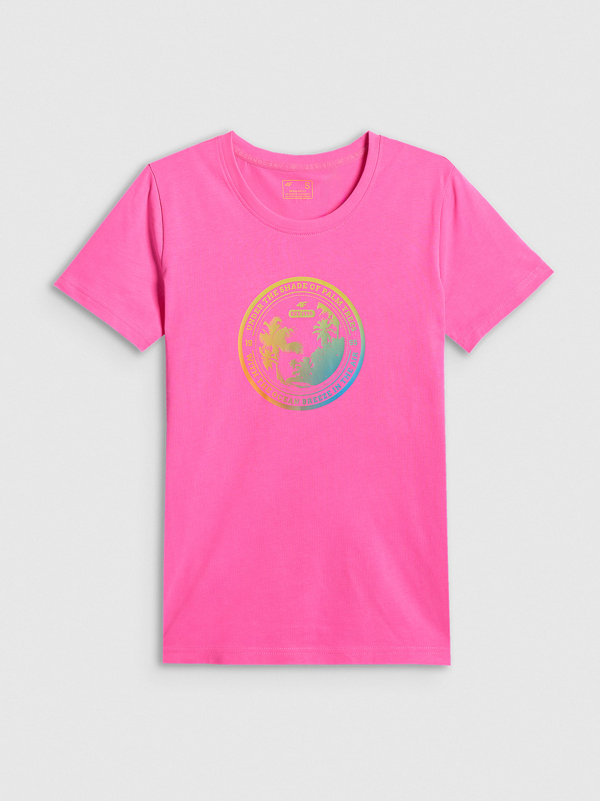 4F T-shirt regular z nadrukiem damski - różowy XXL