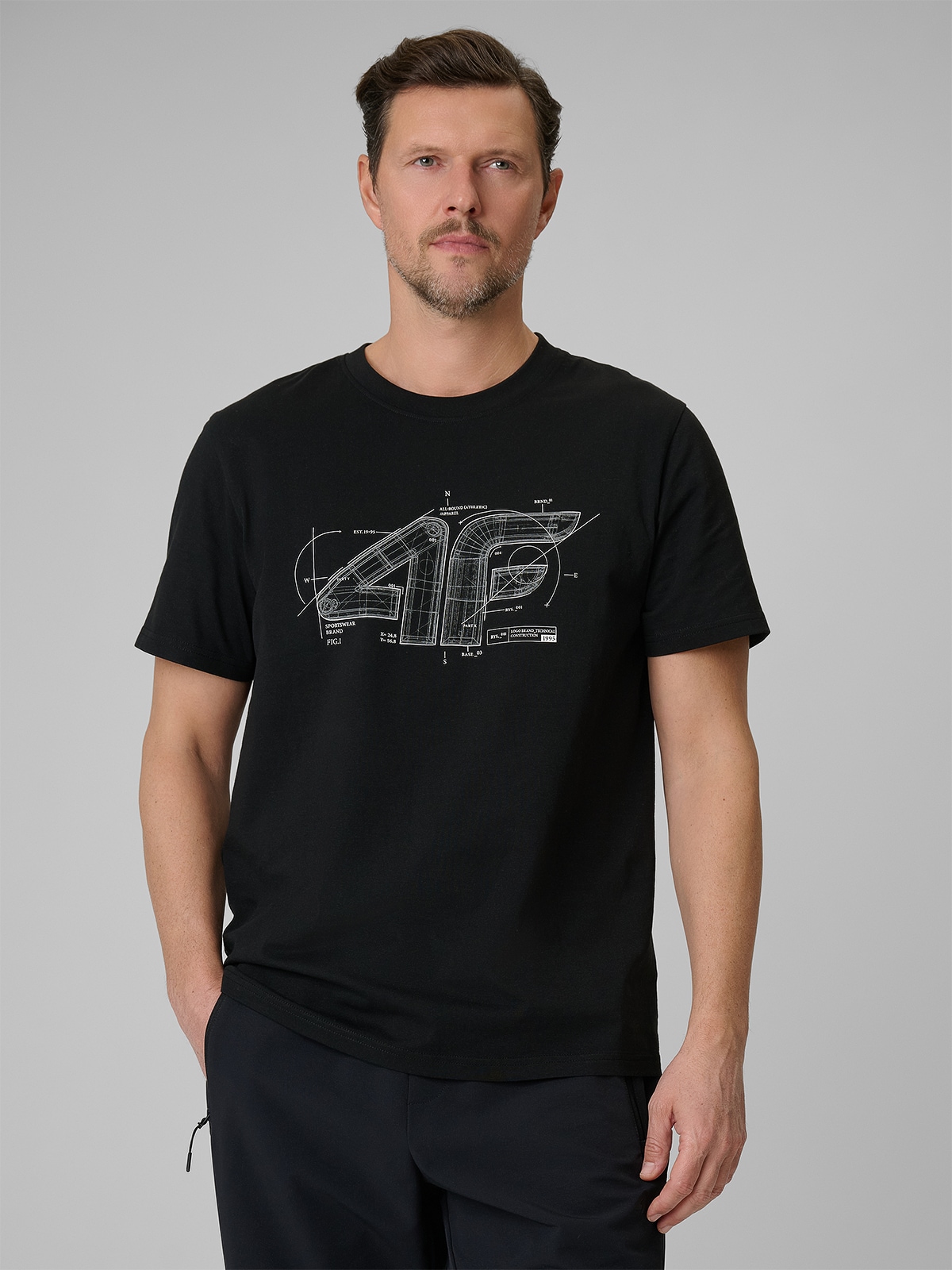 4F T-shirt regular z nadrukiem męski - czarny XL