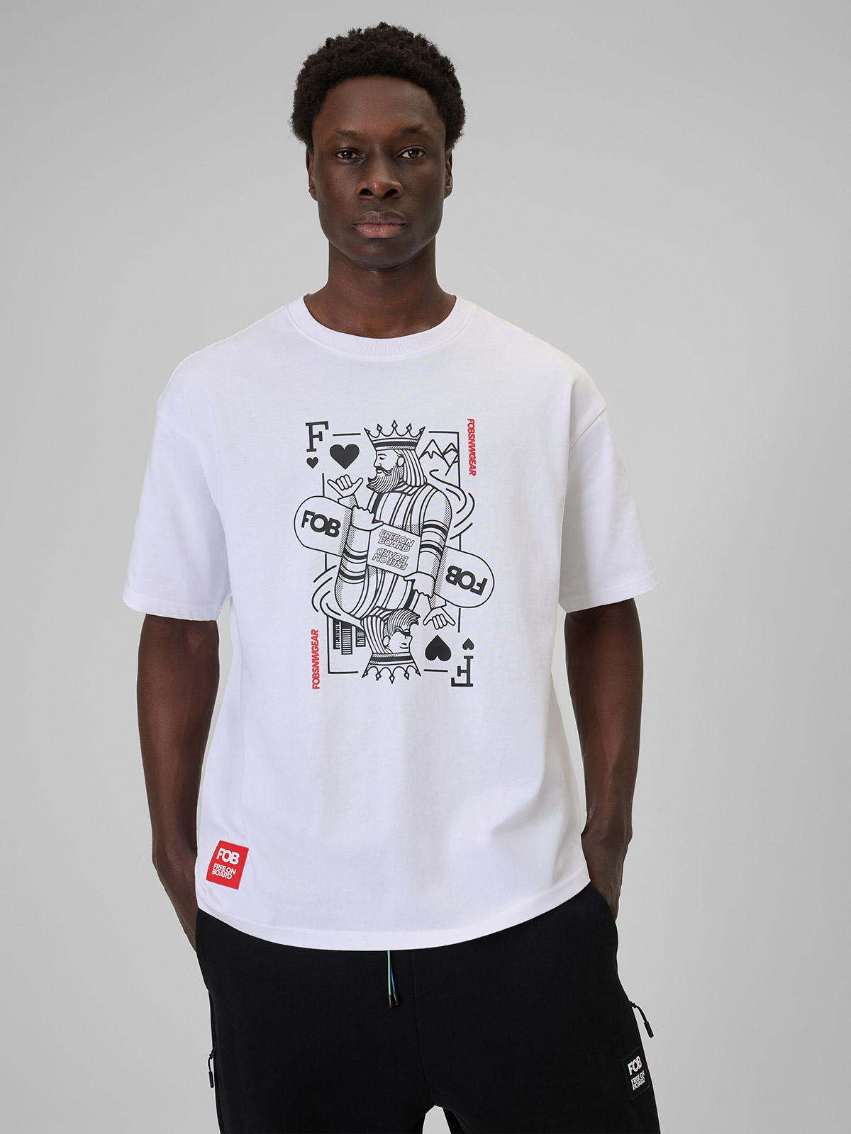 4F T-shirt loose z nadrukiem męski - biały S