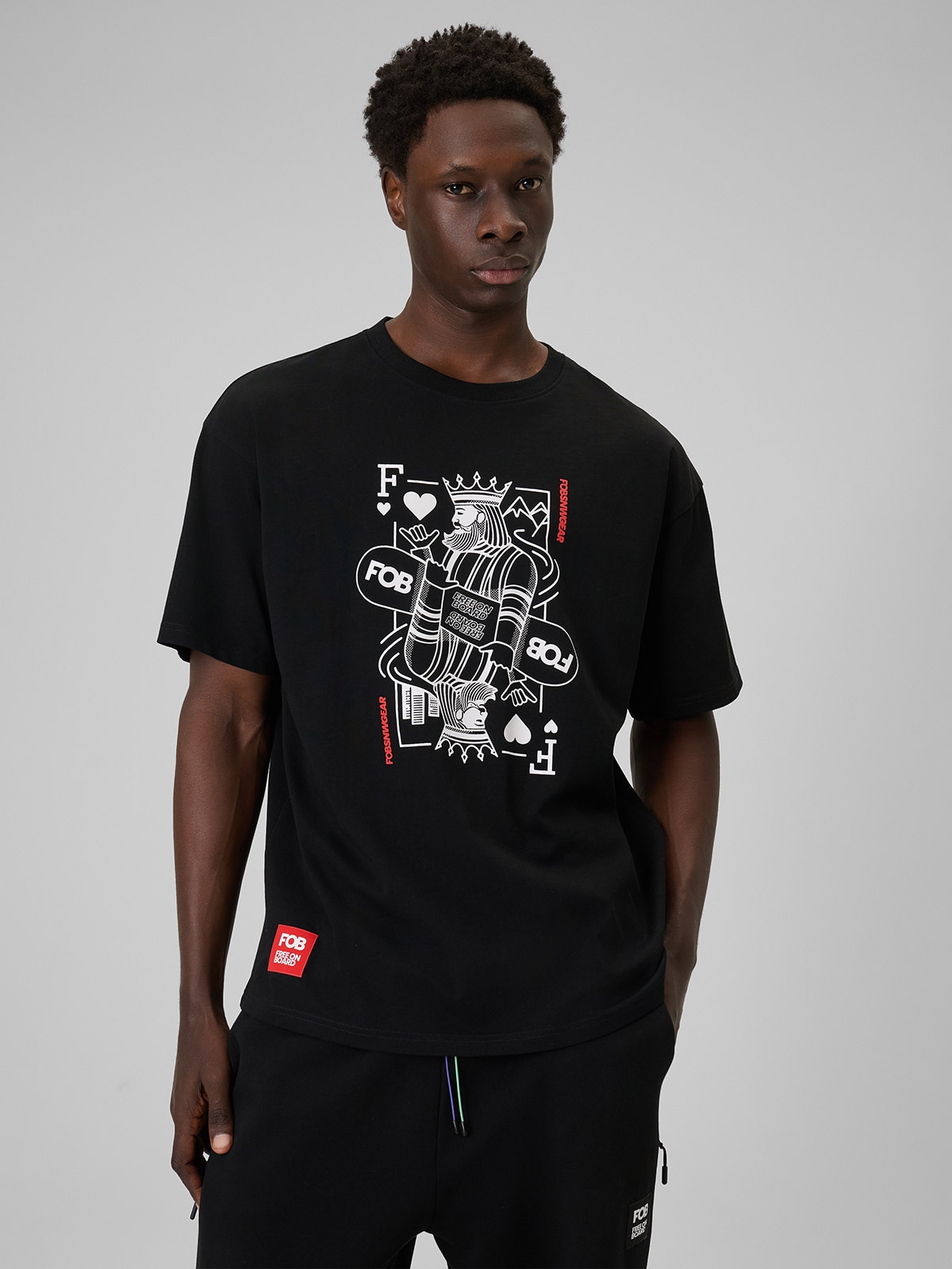 4F T-shirt loose z nadrukiem męski - czarny S