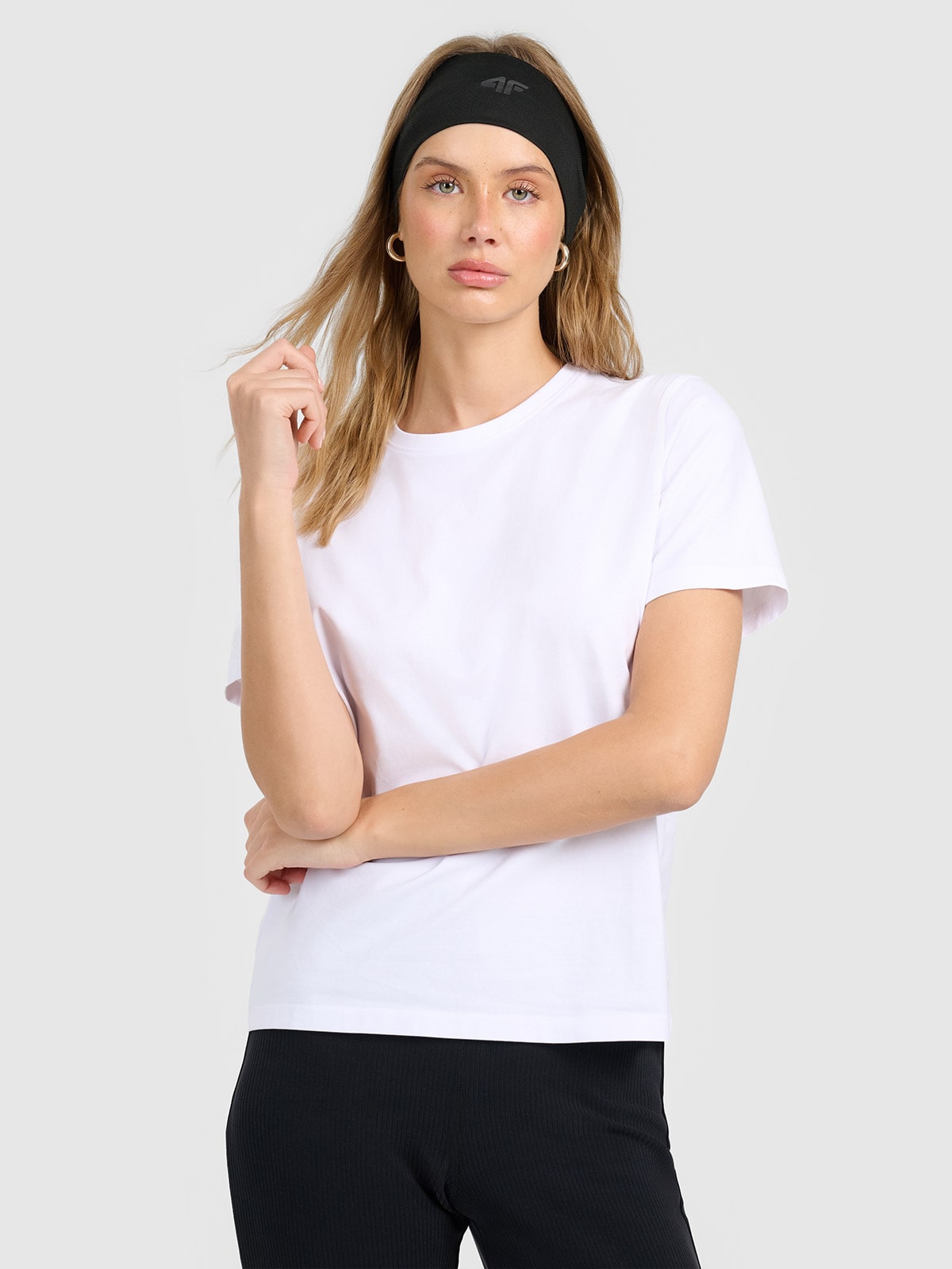 4F T-shirt regular gładki damski - biały XXL