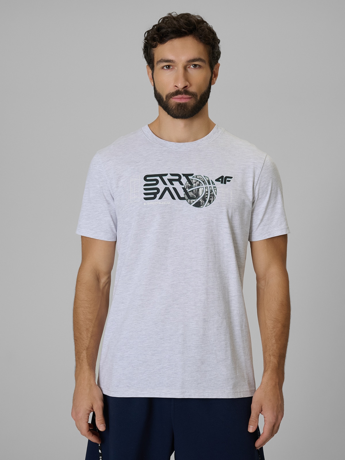 4F T-shirt regular z nadrukiem męski - szary XXL