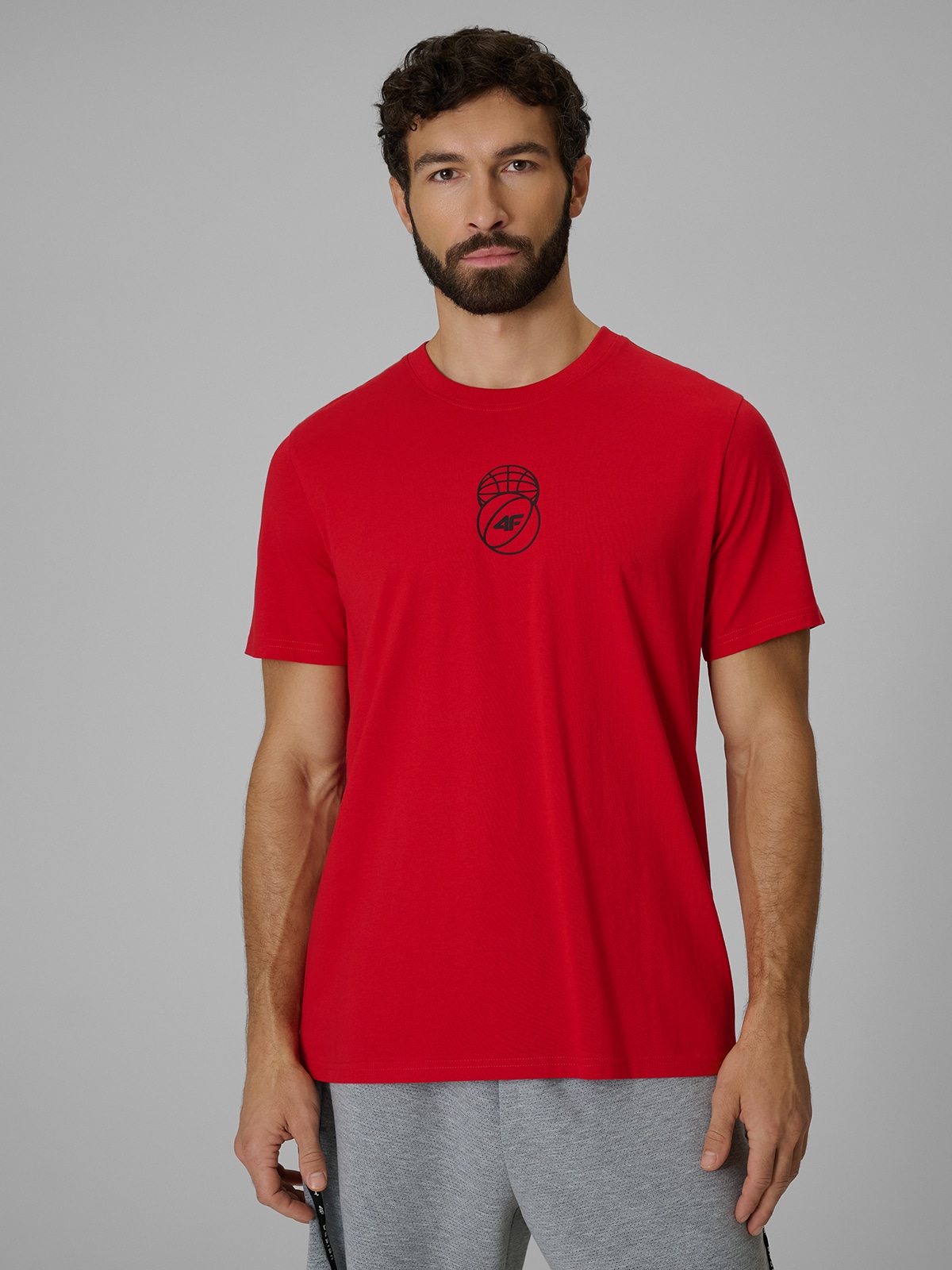 4F T-shirt regular z nadrukiem męski - czerwony XXL