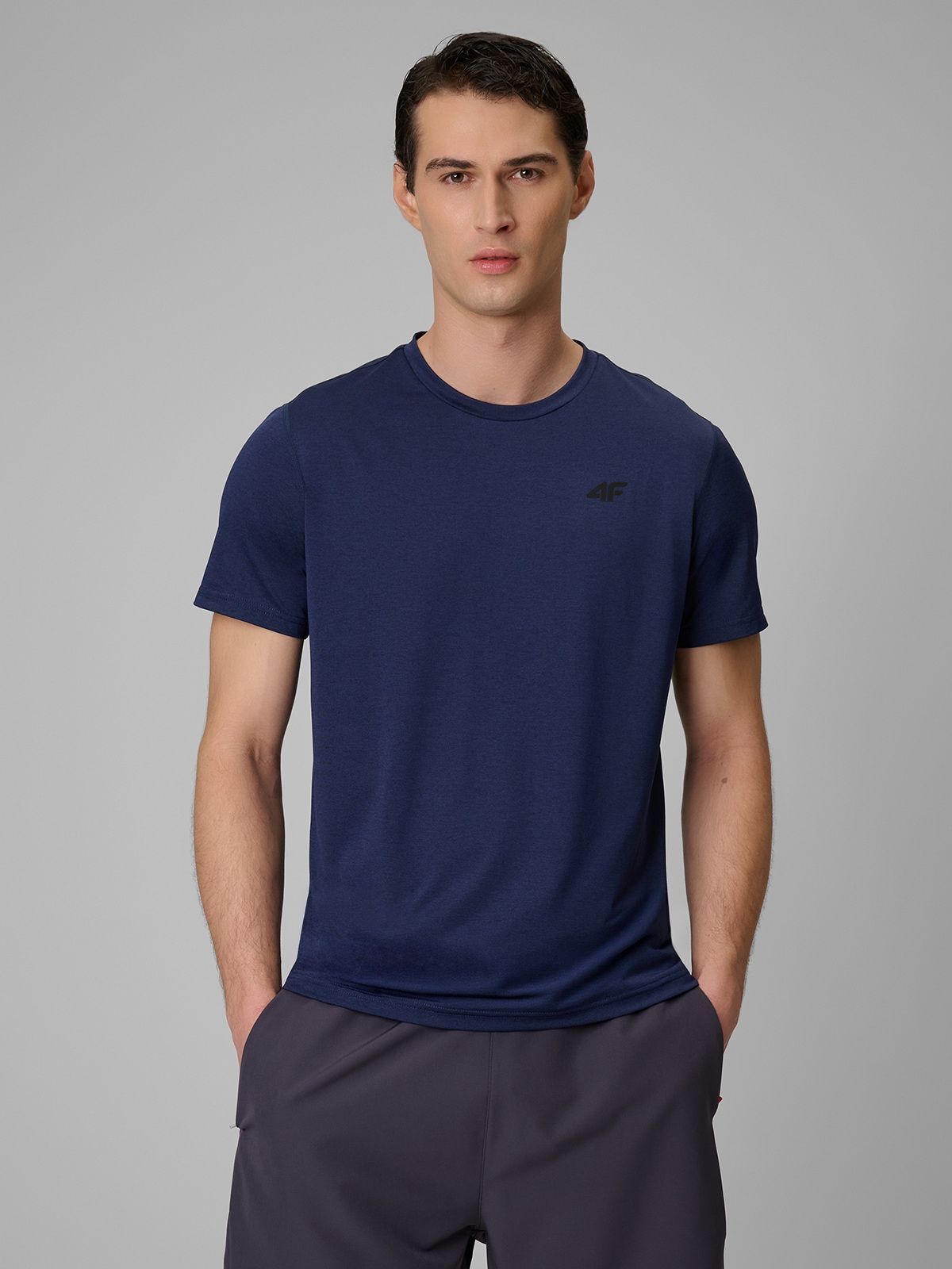 4F Koszulka treningowa regular szybkoschnąca męska - granatowa XXL