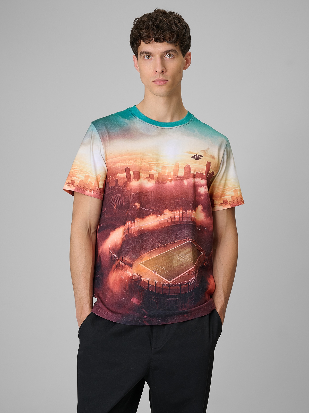 4F T-shirt regular z nadrukiem męski - multikolor XXL