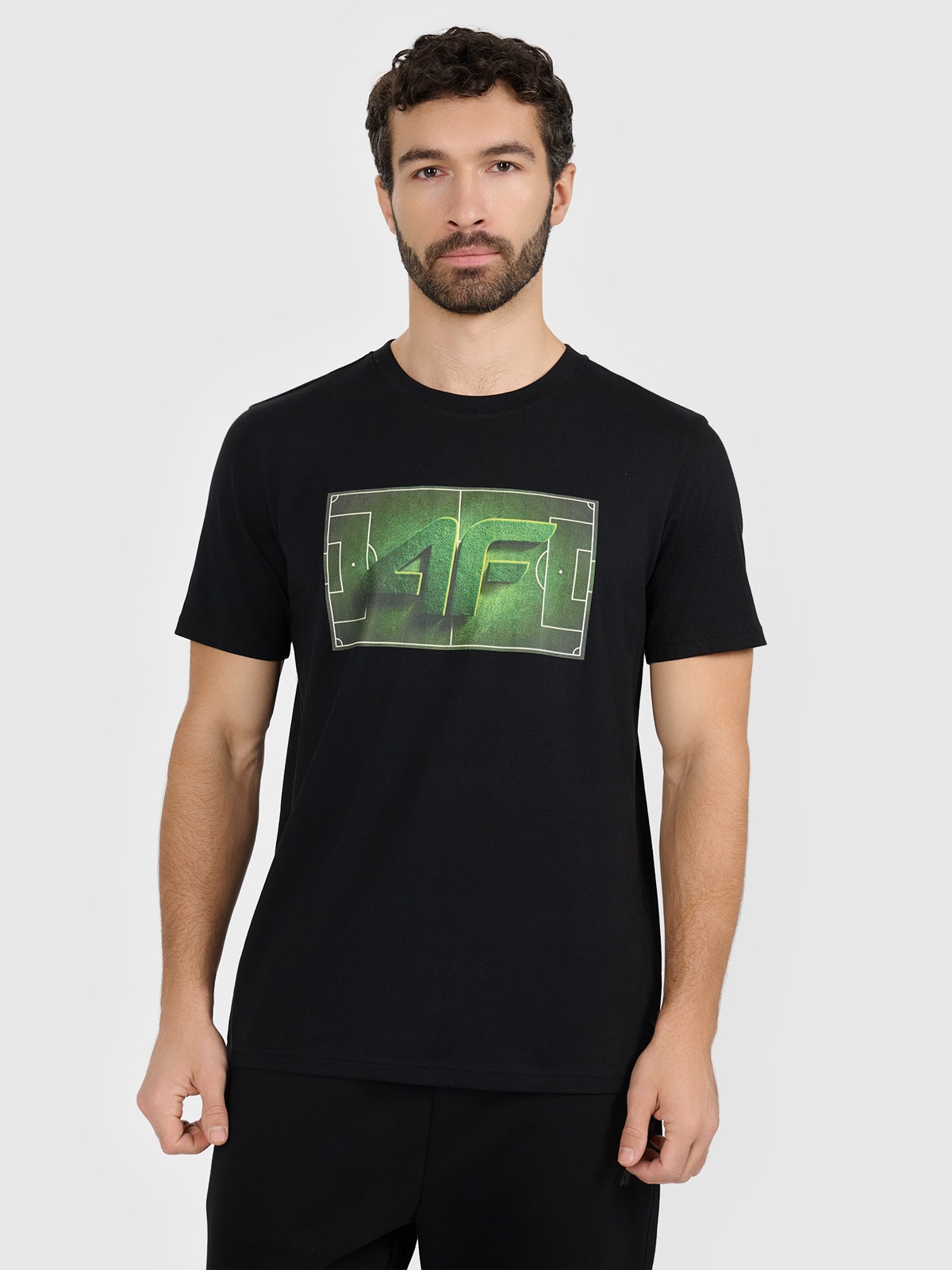 4F T-shirt regular z nadrukiem męski - czarny XXL