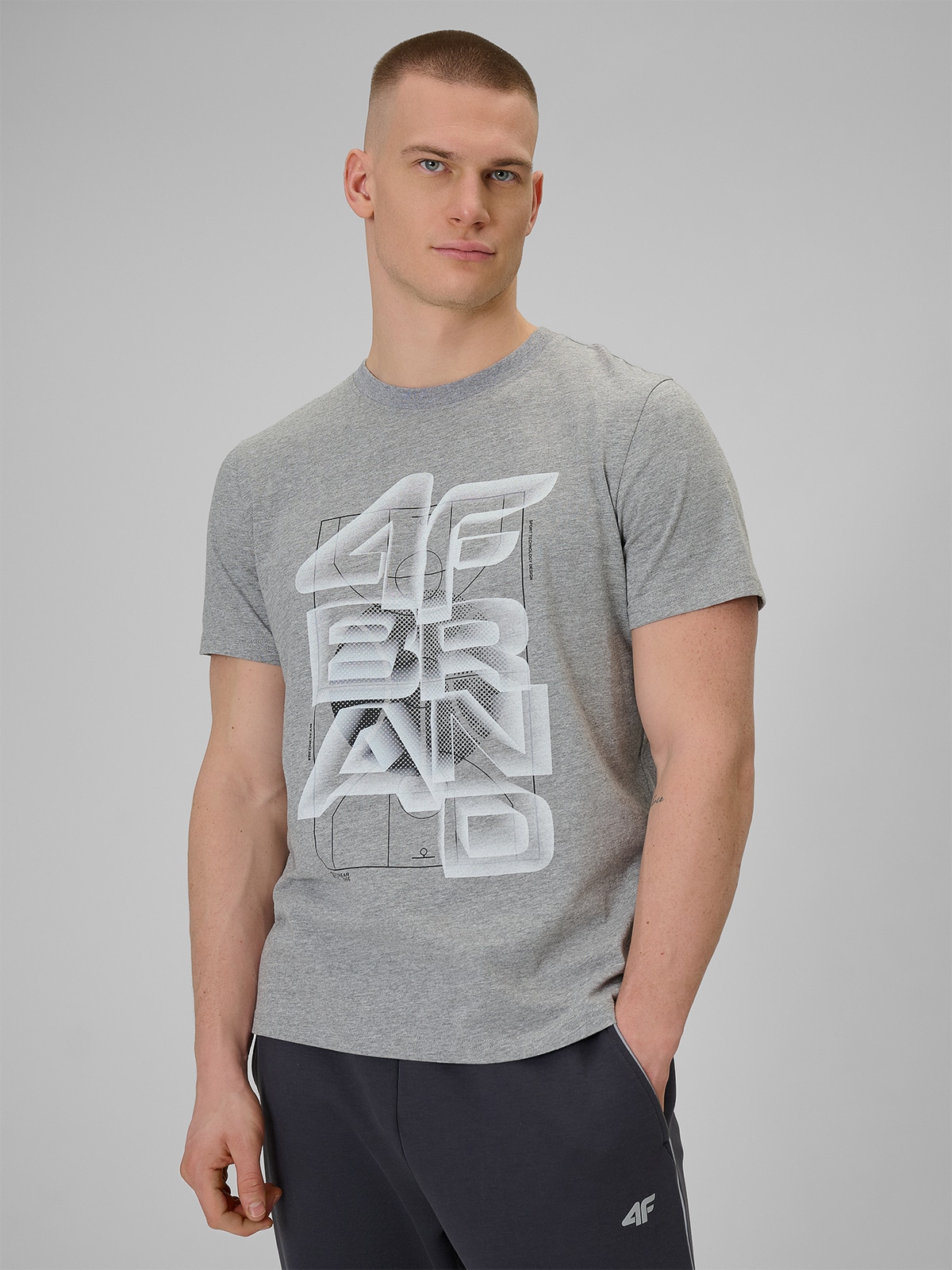 4F T-shirt regular z nadrukiem męski - szary XXL