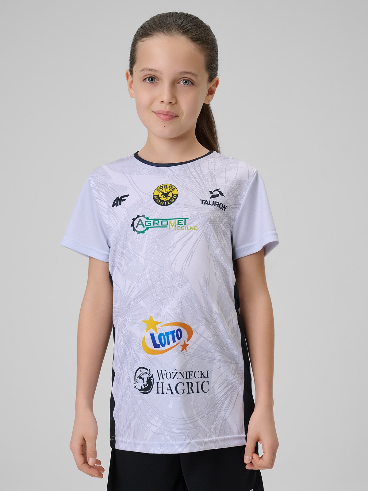 4F Koszulka meczowa replika domowa z sezonu 2025/26 dziecięca 4F x Sokół & Hagric Mogilno - biała 98/104