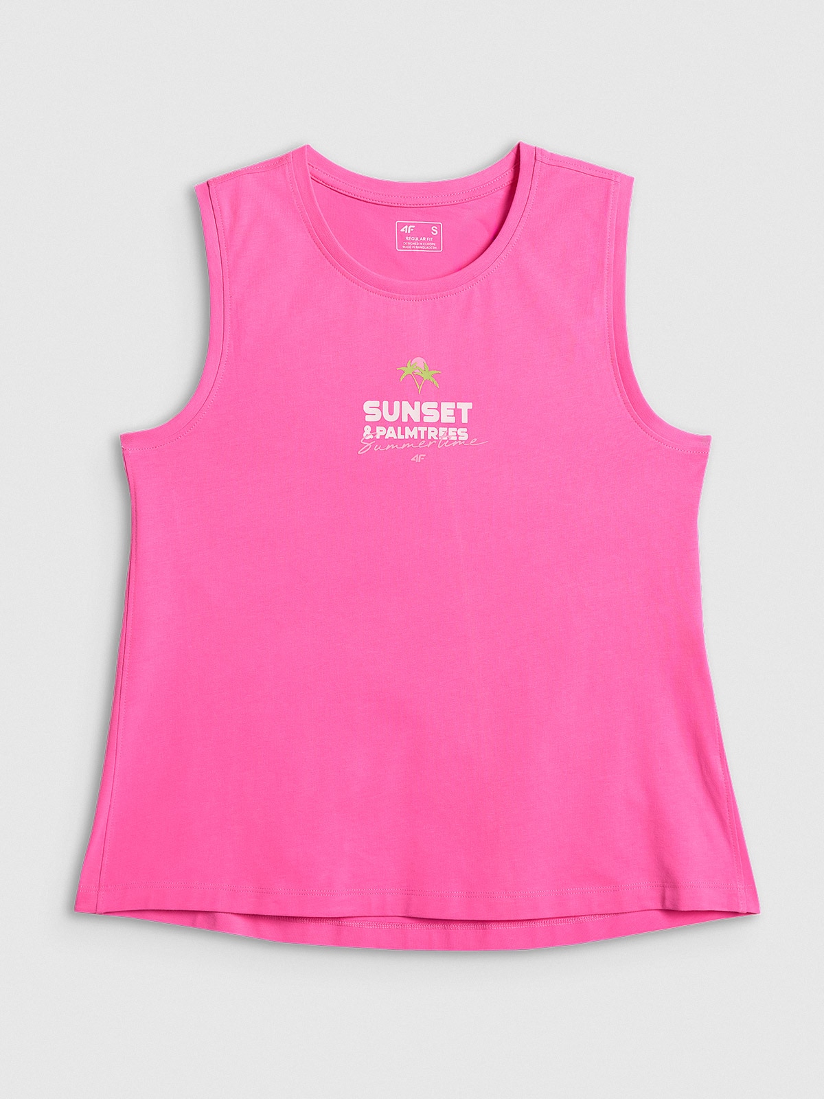 4F Top regular z nadrukiem damski - różowy XS