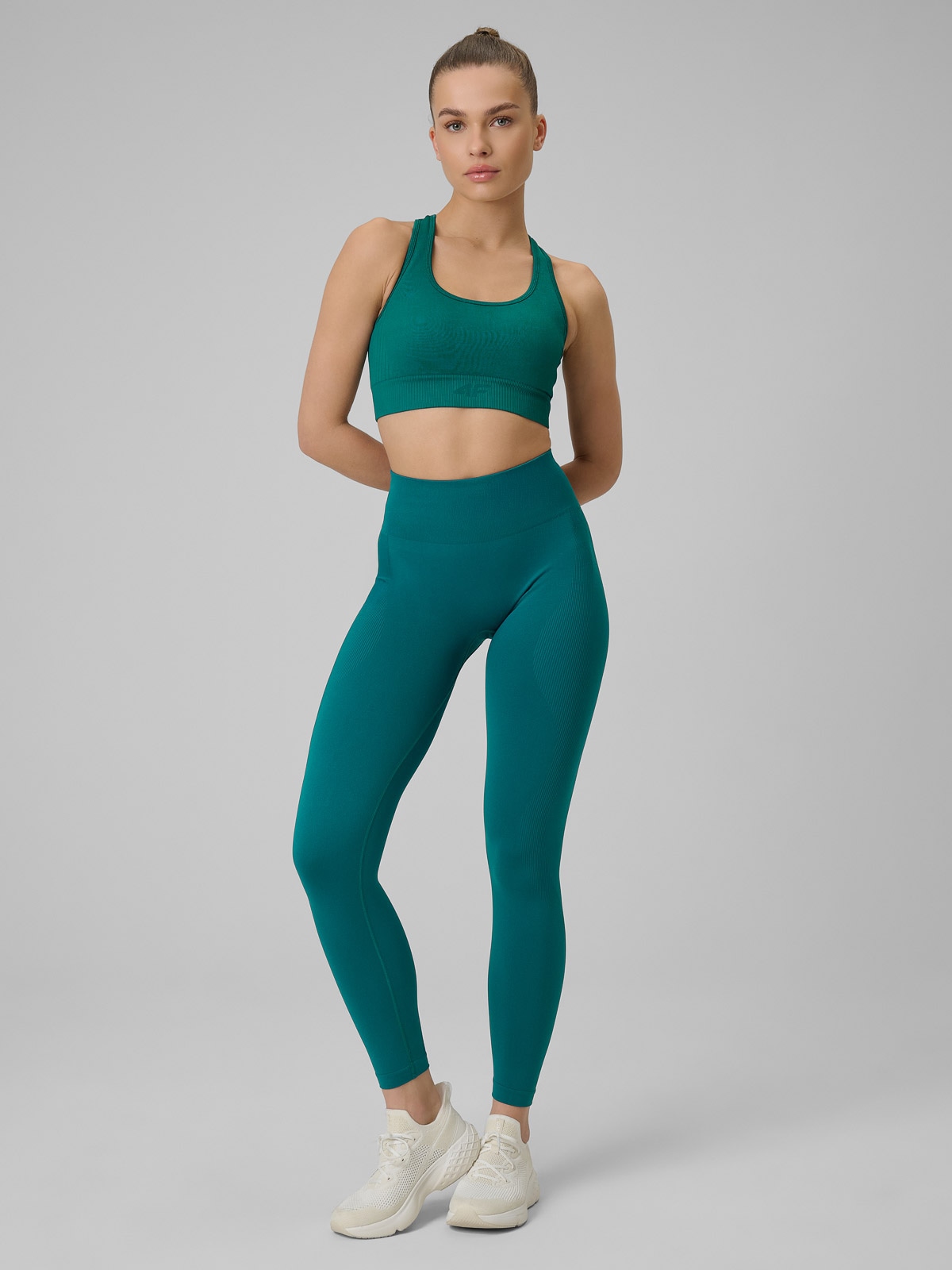 4F Legginsy treningowe bezszwowe damskie - turkusowe XS/S