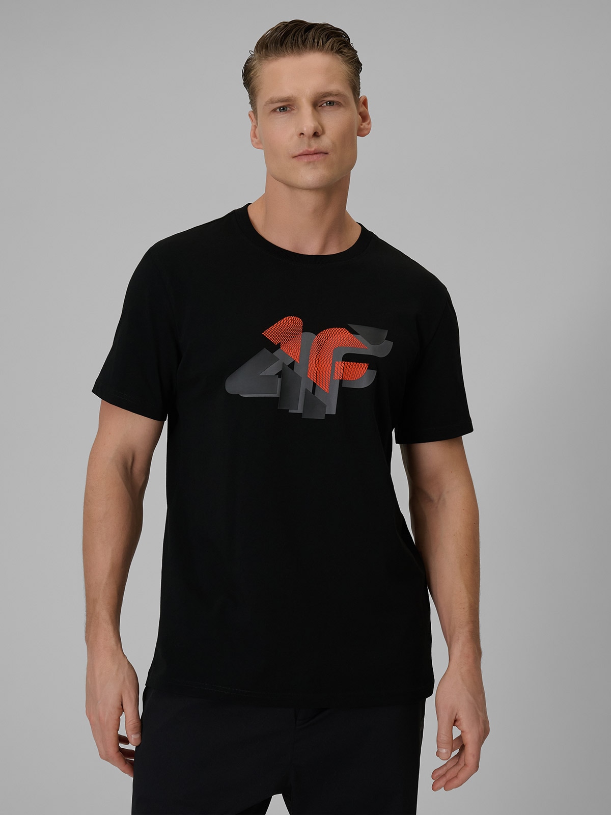 4F T-shirt regular z nadrukiem męski - czarny XXL