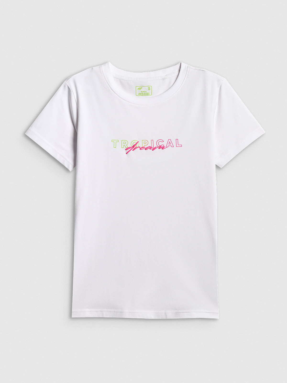 4F T-shirt slim z nadrukiem damski - biały XXL