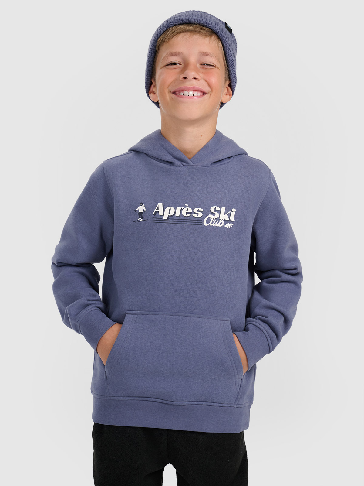 4F Bluza dresowa nierozpinana z kapturem chłopięca - granatowa 164 (13-14 lat)