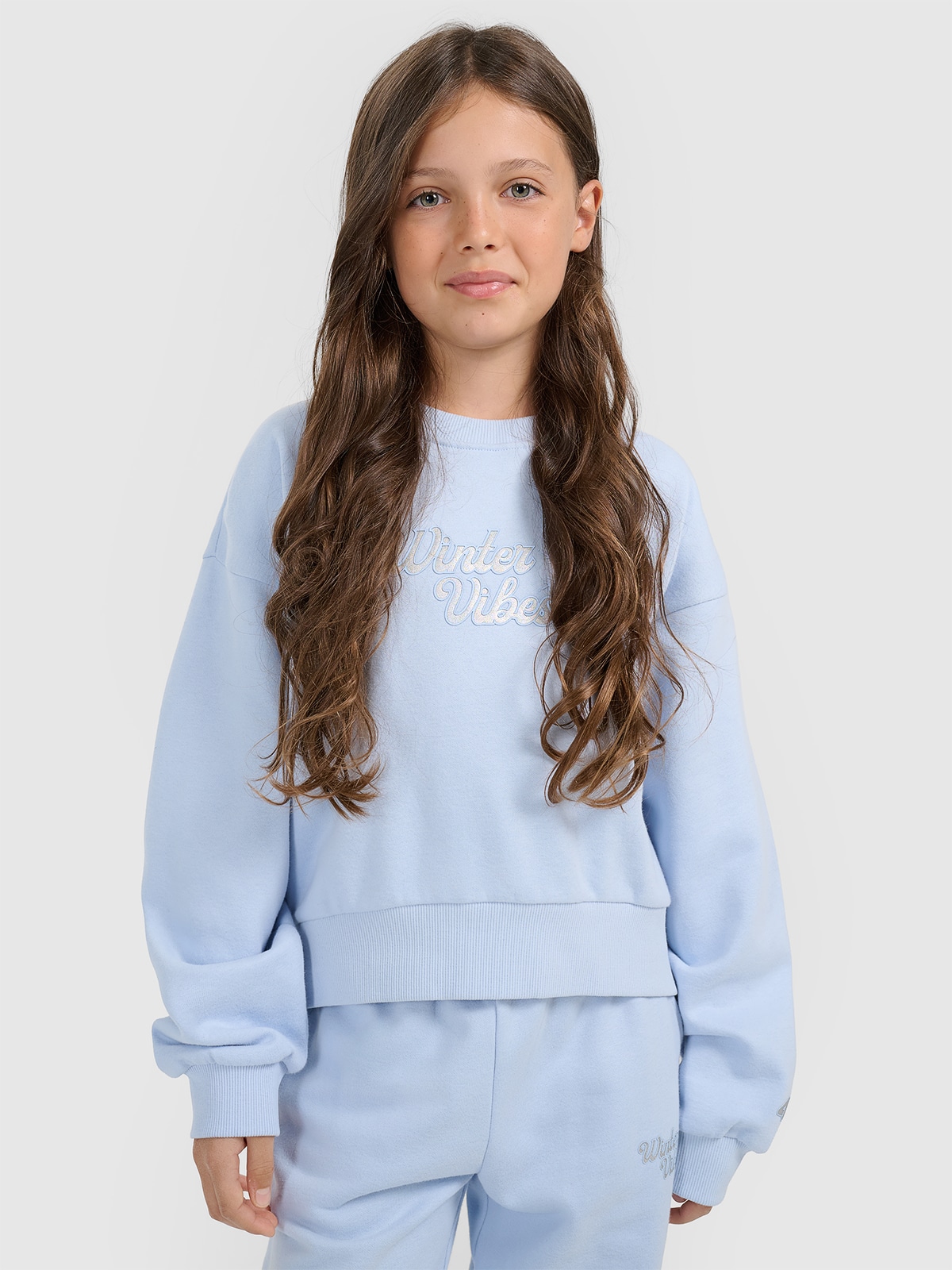 4F Bluza dresowa nierozpinana bez kaptura dziewczęca - niebieska 164 (13-14 lat)