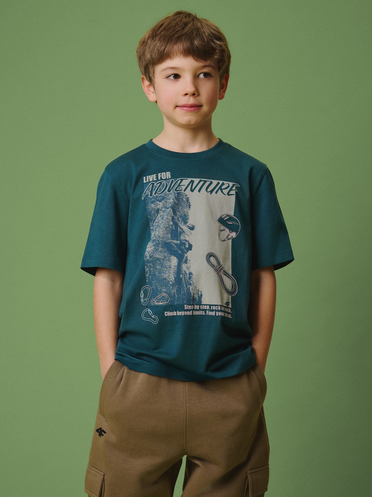 4F T-shirt regular z nadrukiem chłopięcy - turkusowy 164 (13-14 lat)