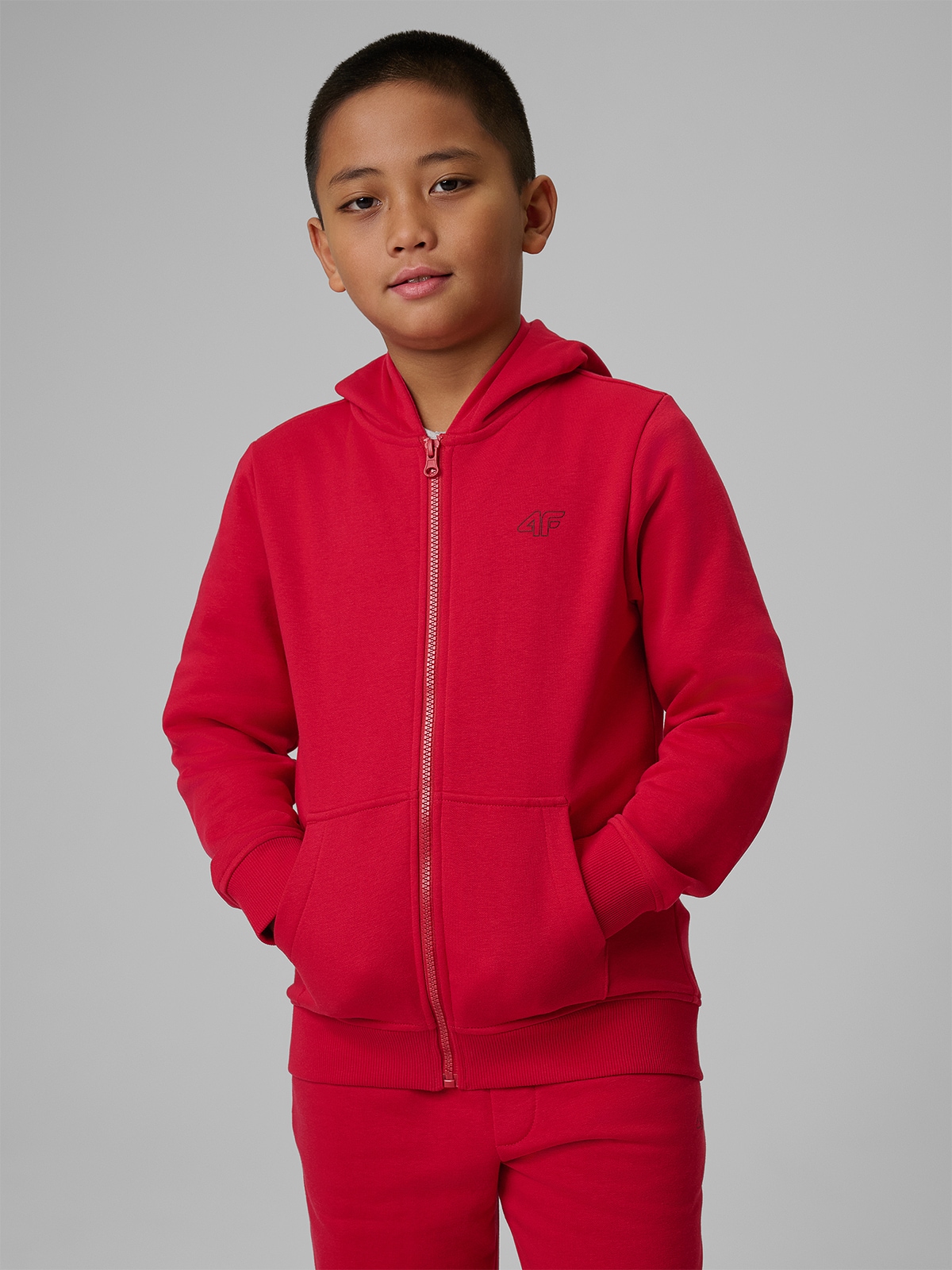 4F Bluza dresowa regular z kapturem chłopięca - czerwona 164 (13-14 lat)